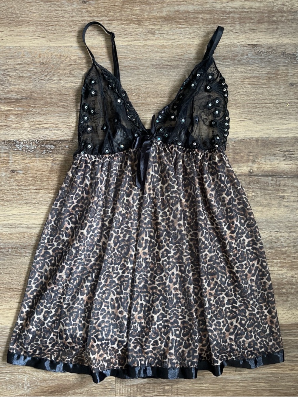 American Vintage Black Lace & Leopard Print Chemise